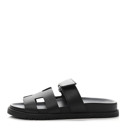 Hermes Calfskin Womens Chypre Sandals 36.5 Black 1 of 4
