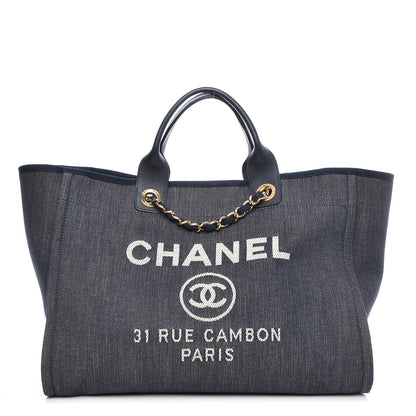 Chanel Denim Large Deauville Tote Dark Blue 1 of 9