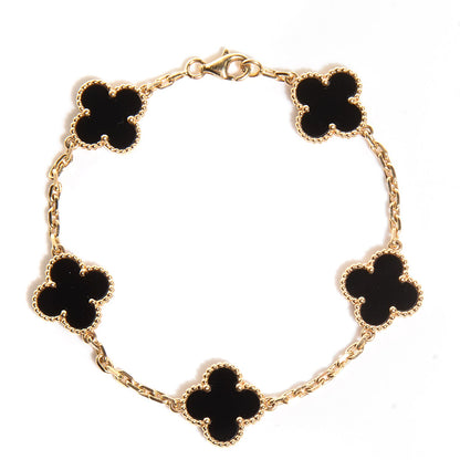 Van Cleef & Arpels 18K Yellow Gold Black Onyx 5 Motifs Vintage Alhambra Bracelet 1 of 8