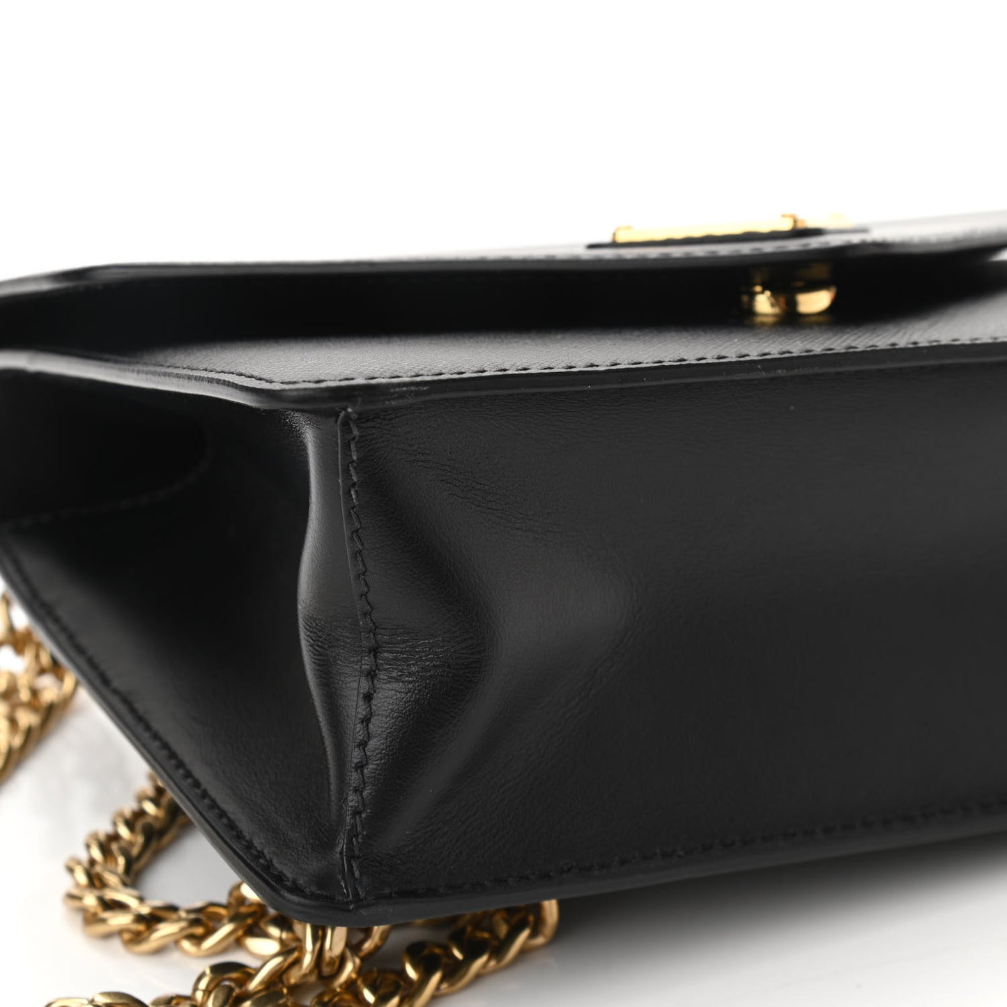Saffiano Soft Calfskin Metal Triangle Logo Envelope Chain Shoulder Bag Black