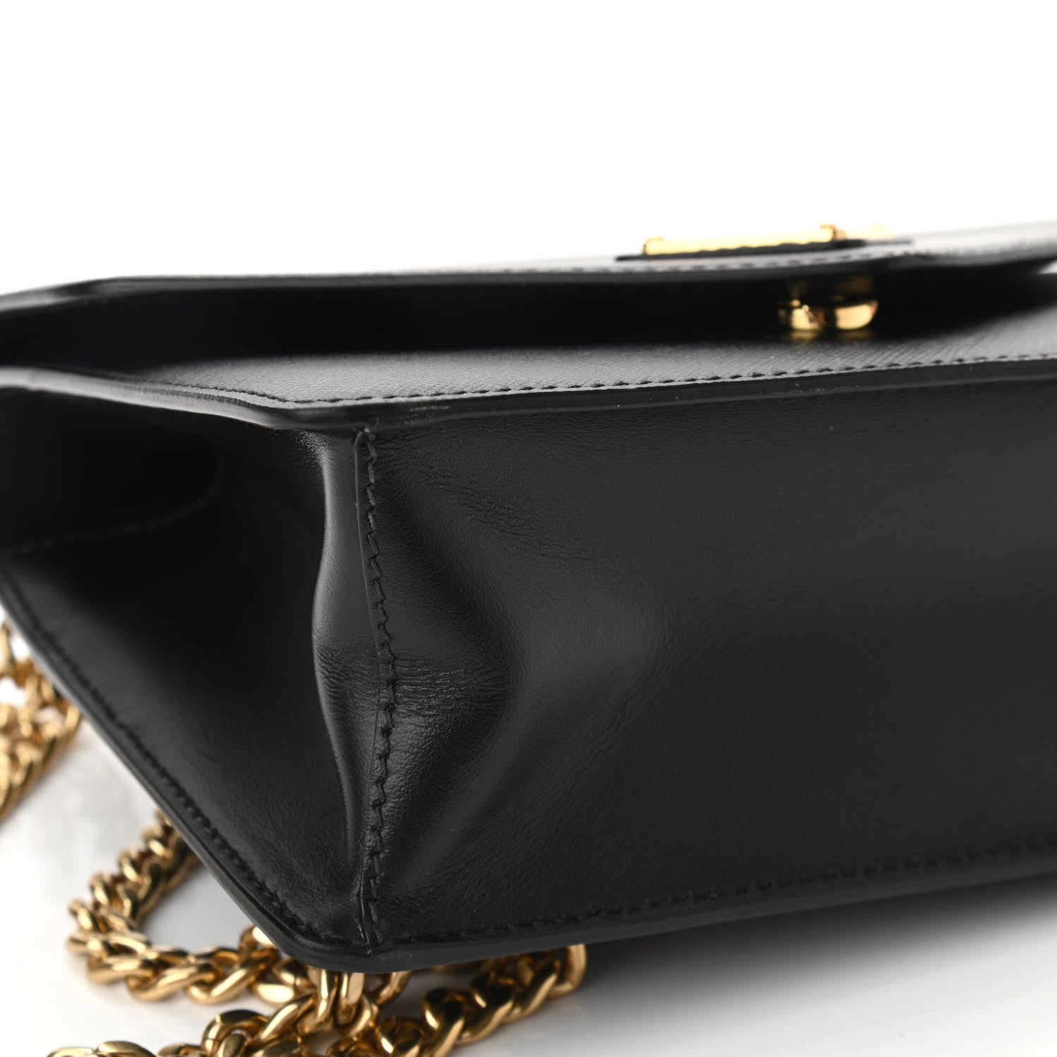 Prada Saffiano Soft Calfskin Metal Triangle Logo Envelope Chain Shoulder Bag Black 10 of 10