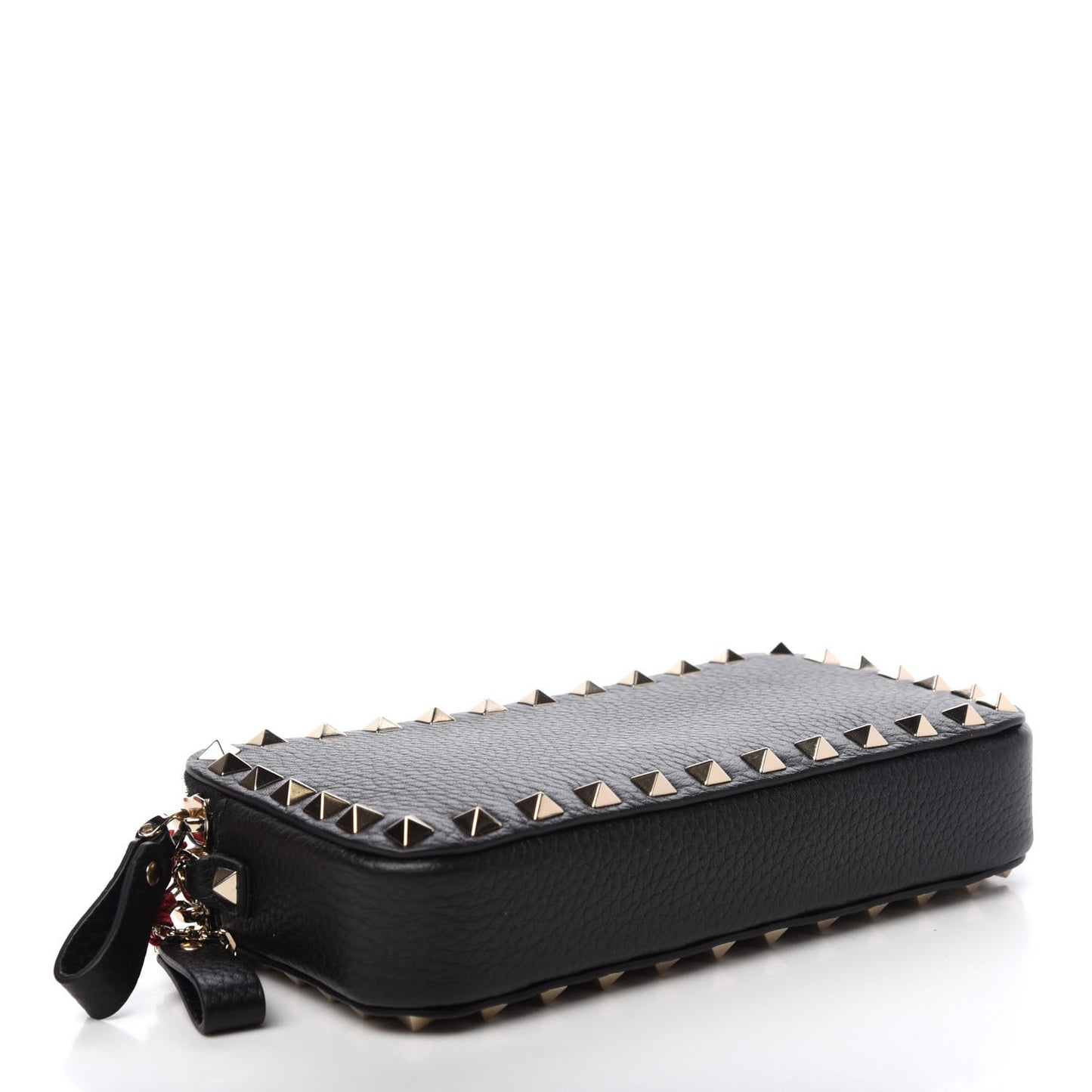 Pebbled Calfskin Rockstud Small Chain Shoulder Bag Black