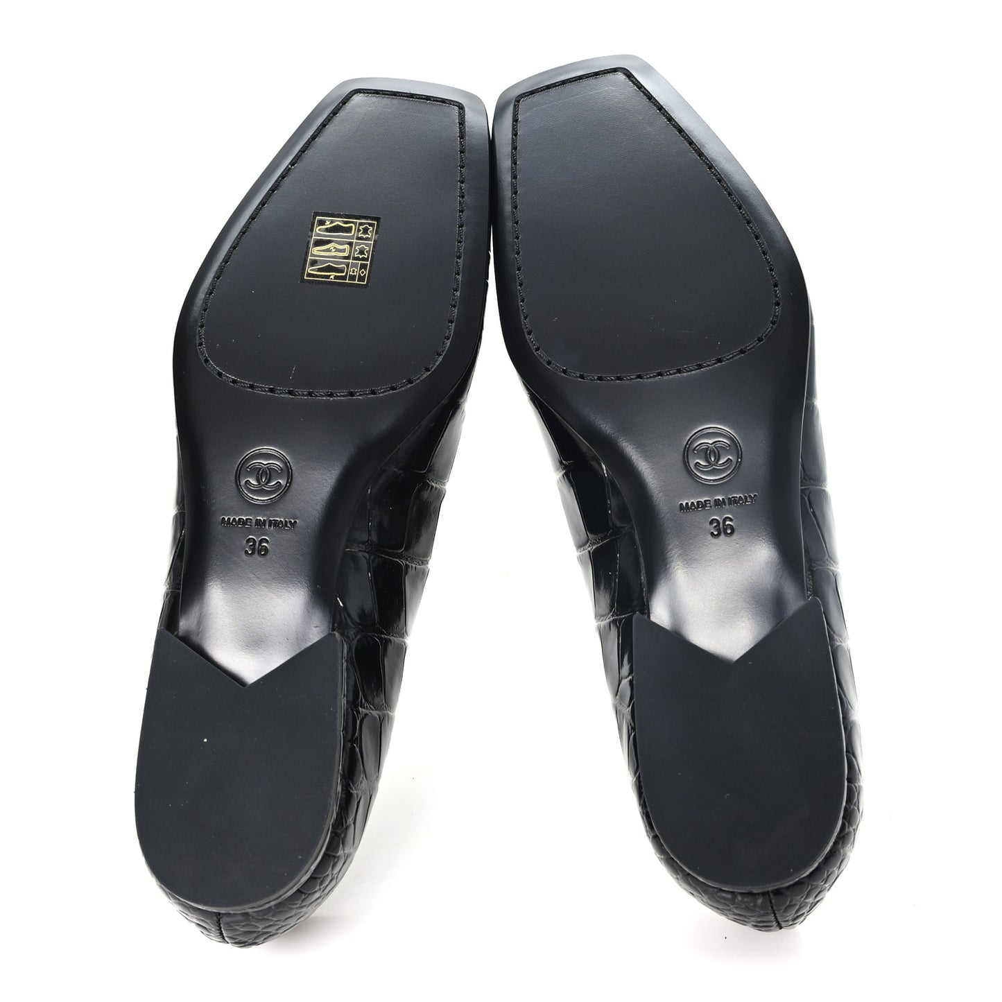 Patent Calfskin Crocodile Embossed Ballet Flats 36 Black