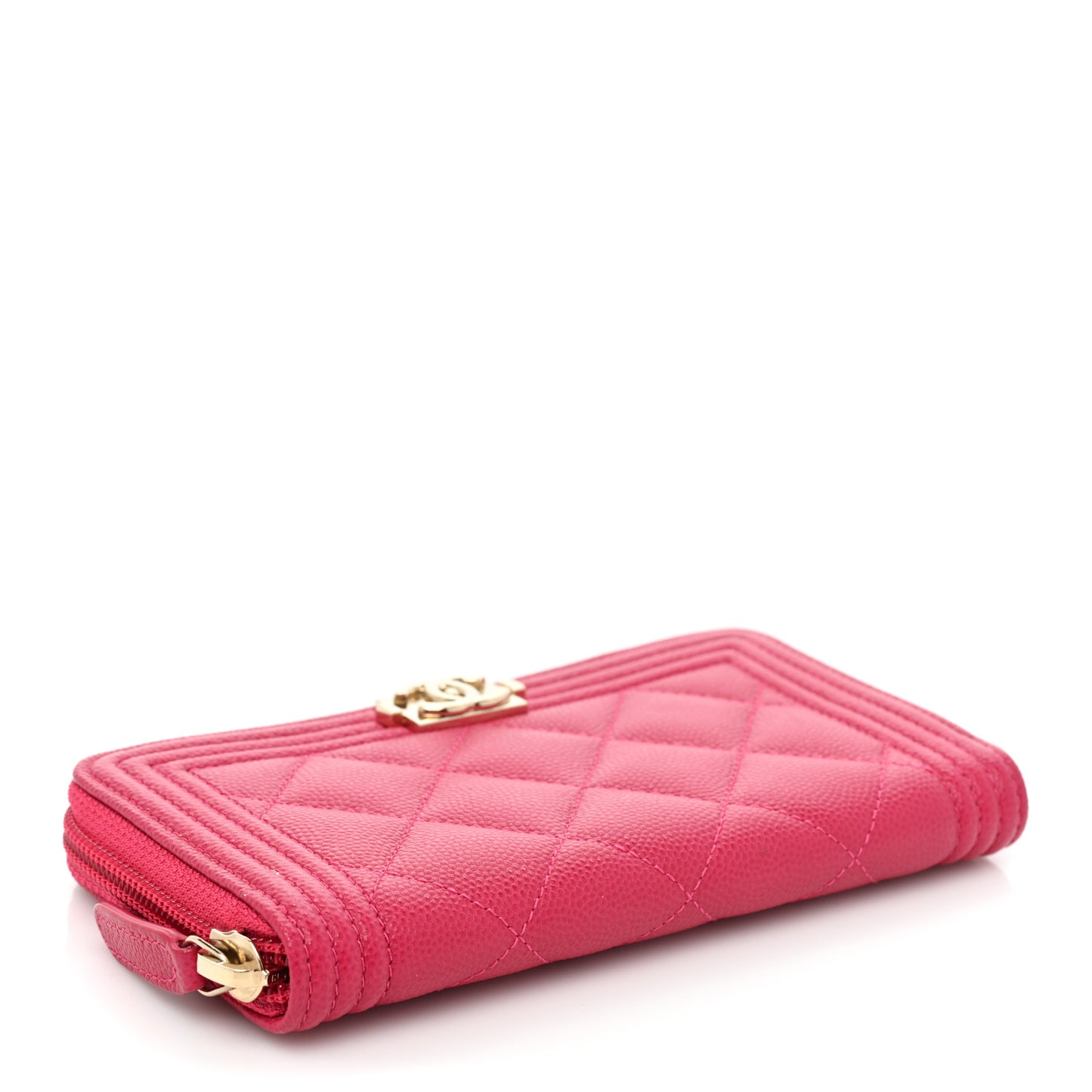 Caviar Quilted Small Boy Zip Around Wallet Fuchsia