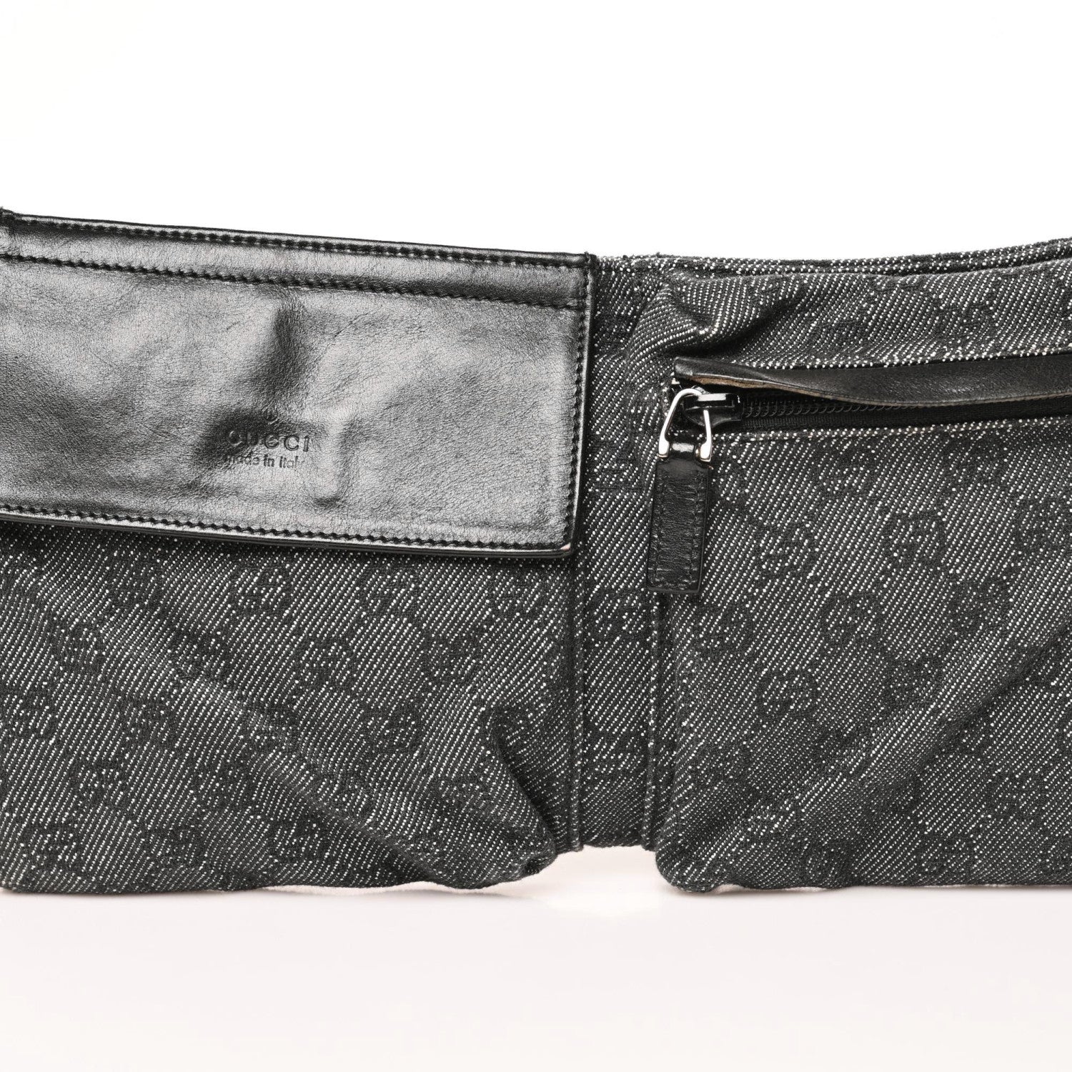 Gucci Denim Monogram Double Pocket Belt Bag Black 12 of 12