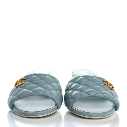 Chanel Lambskin Quilted Textured CC Mules 39 Light Blue 3 of 9