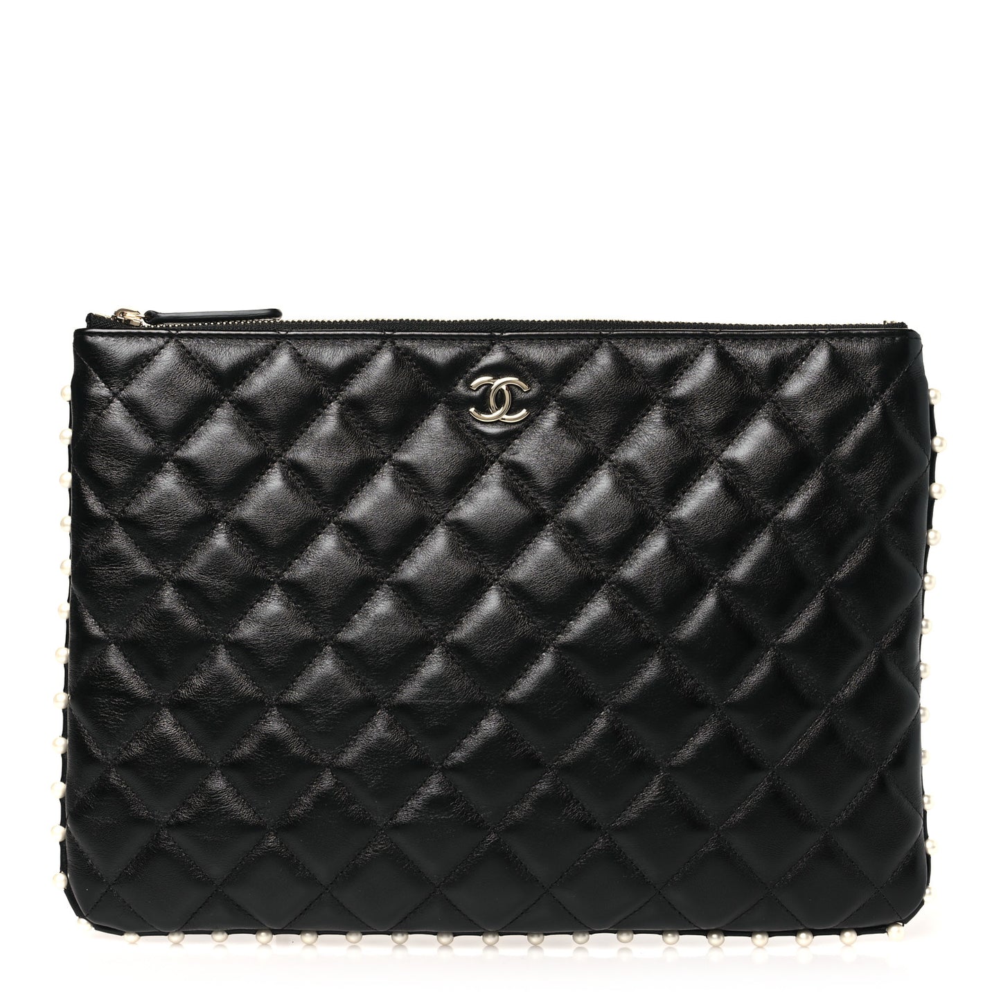 Calfskin Quilted Pearl Medium Cosmetic Case Black