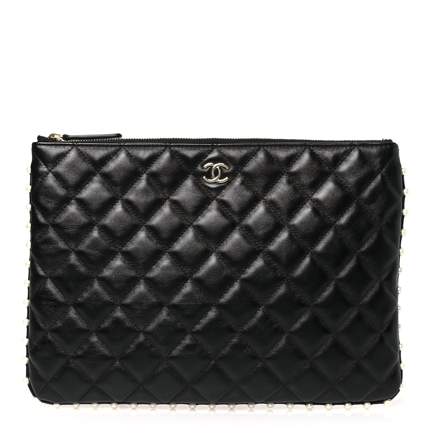 Chanel Calfskin Quilted Pearl Medium Cosmetic Case Black 1 of 9