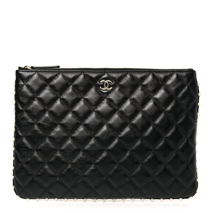 Chanel Calfskin Quilted Pearl Medium Cosmetic Case Black 1 of 9