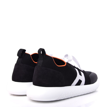 Hermes Knit Suede Goatskin Mens Crew Sneakers 41 Black White 4 of 11