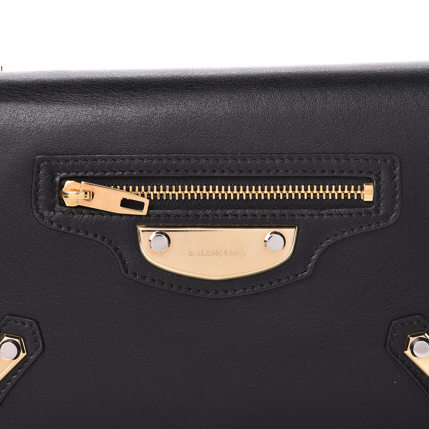 Veau Amp Plate Gold Chain Wallet Black