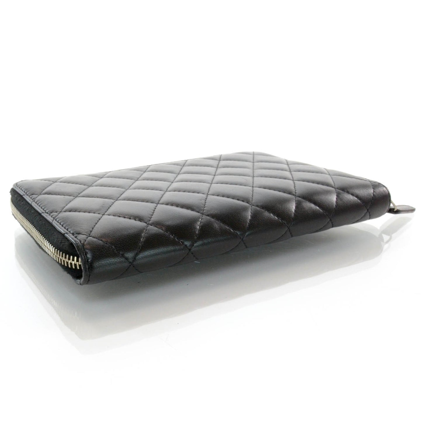Lambskin Quilted Zip Around Wallet Black
