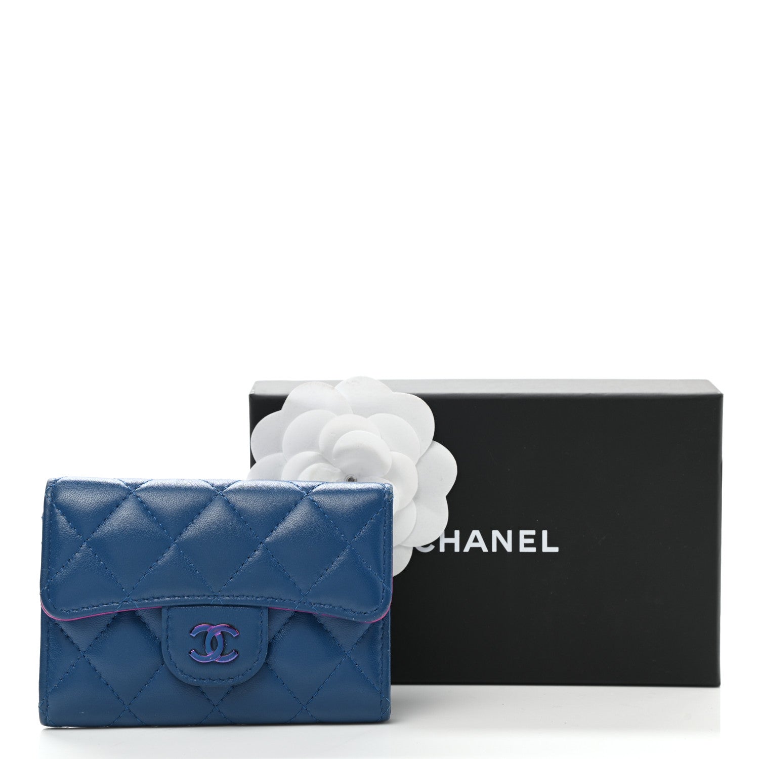 Chanel Lambskin Quilted Flap Card Holder Wallet Blue Pink 9 of 9