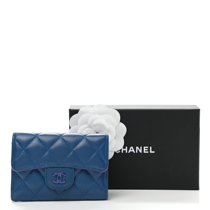 Chanel Lambskin Quilted Flap Card Holder Wallet Blue Pink 9 of 9