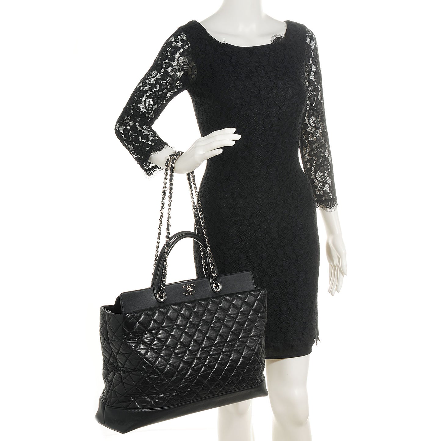 Aged Calfskin Quilted Be CC Tote Black