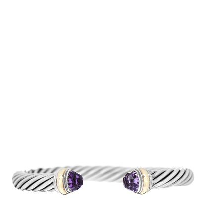 David Yurman Sterling Silver 14K Yellow Gold Amethyst 7mm Cable Classics Bracelet 1 of 3