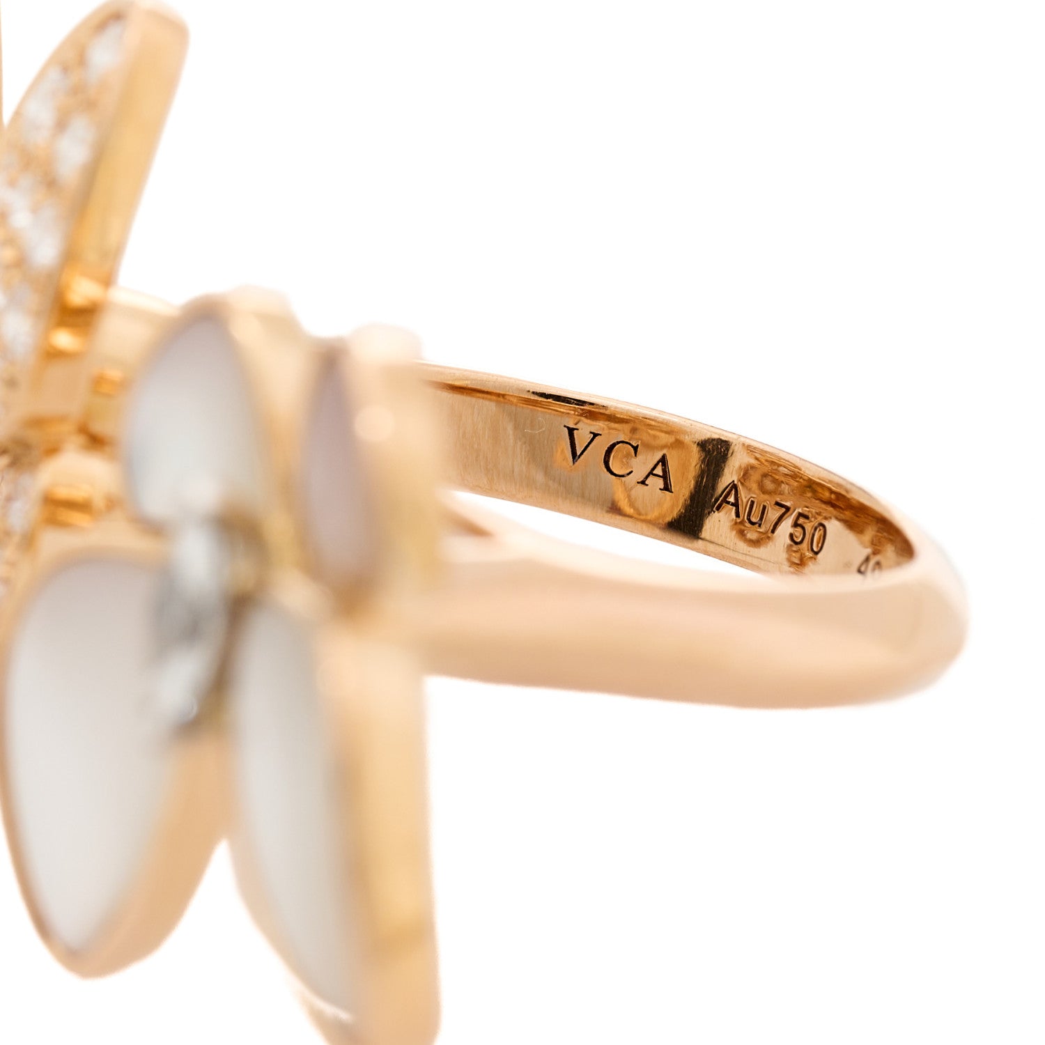 Van Cleef & Arpels 18K Rose Gold Diamond Mother of Pearl Two Butterfly Between The Finger Ring 49 4.75 5 of 6