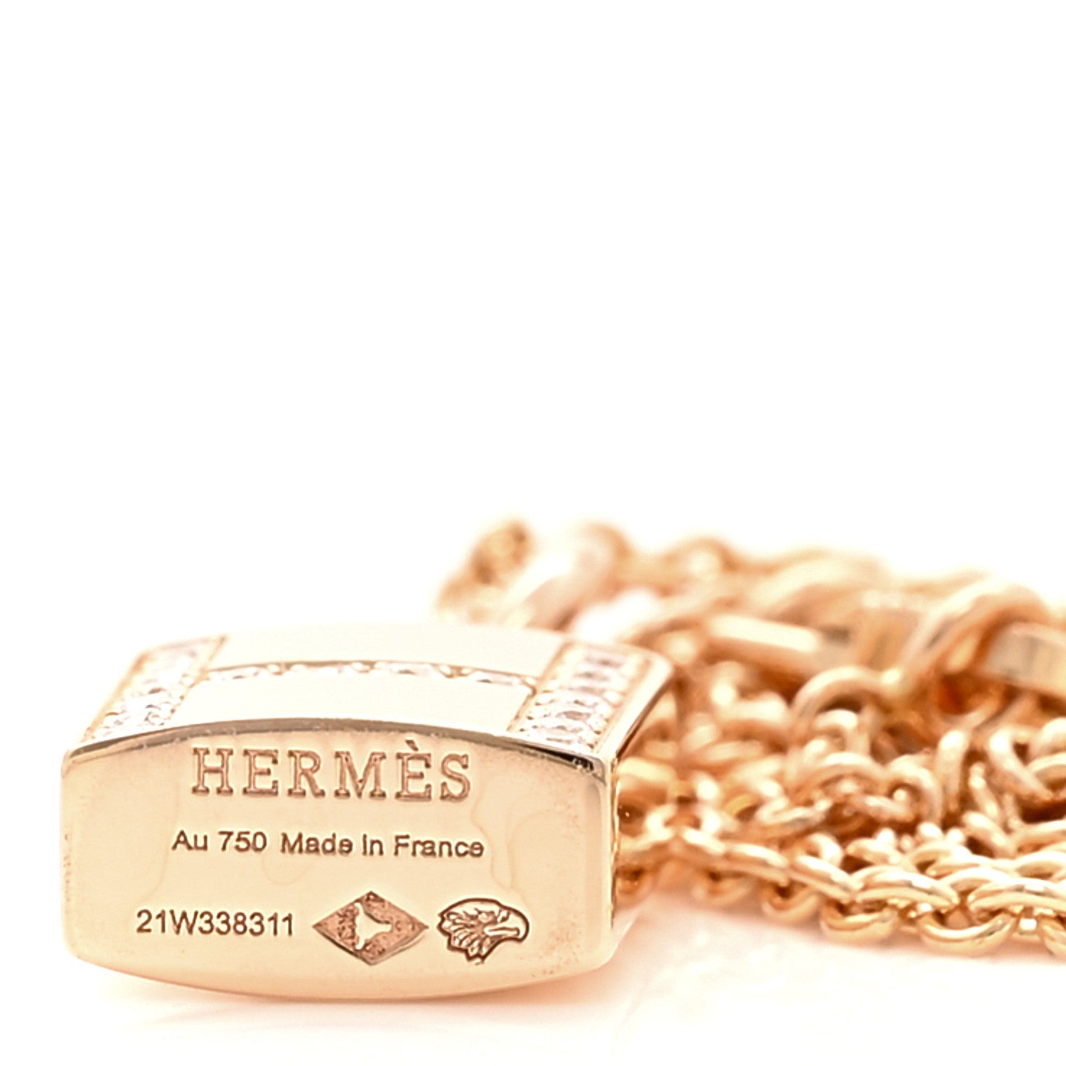 Hermes 18K Rose Gold Diamond Amulettes Cadenas Pendant Necklace 5 of 6