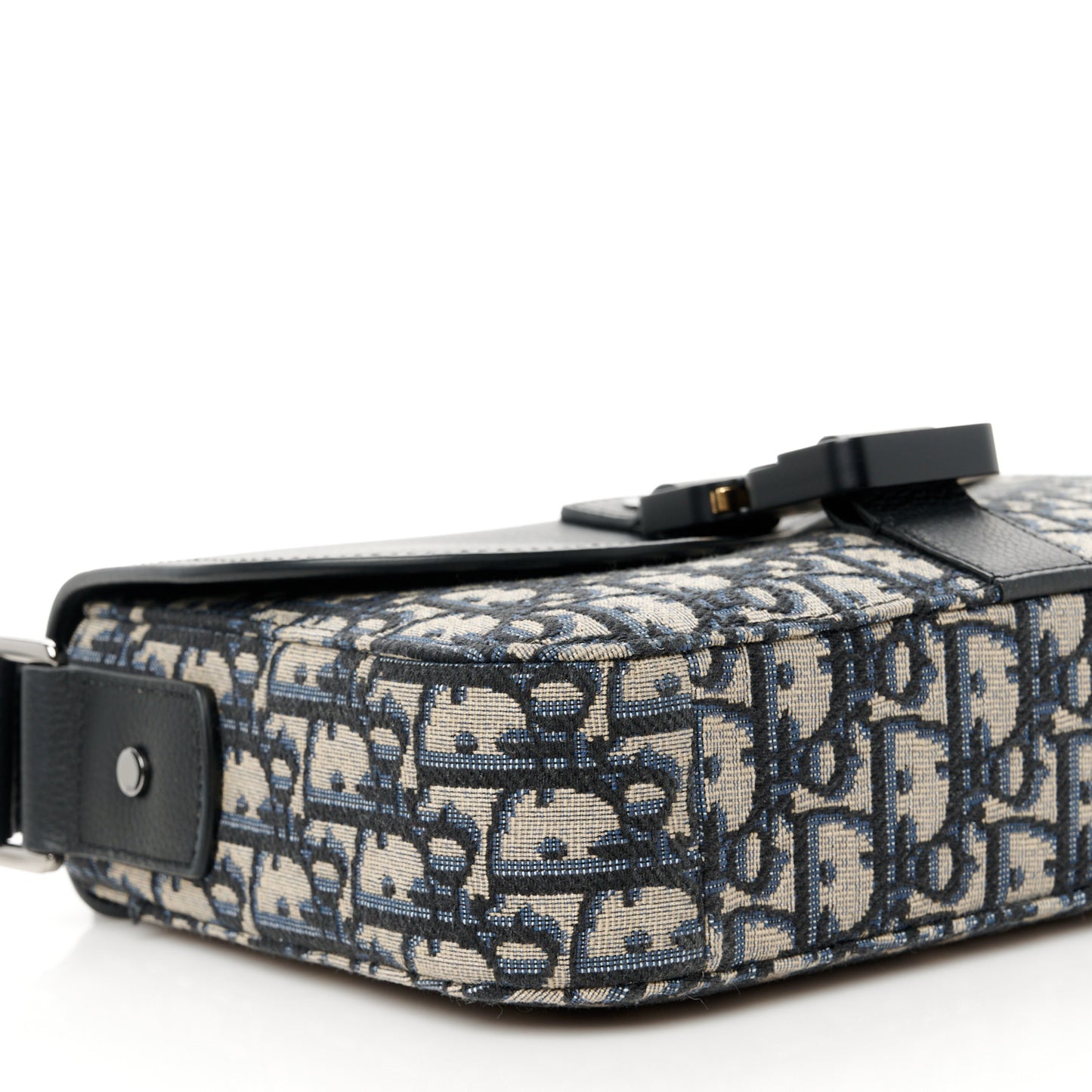 Oblique Jacquard Grained Calfskin Small Saddle Messenger Bag Beige Black
