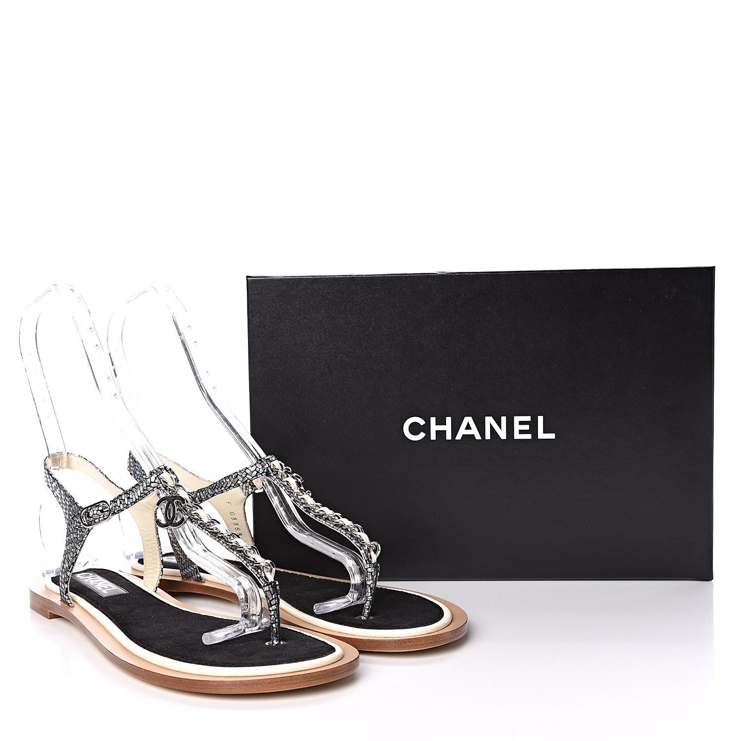 Chanel Goatskin Velvet Fantasy CC Chain Thong Sandals 41.5 Silver Ivory 10 of 10