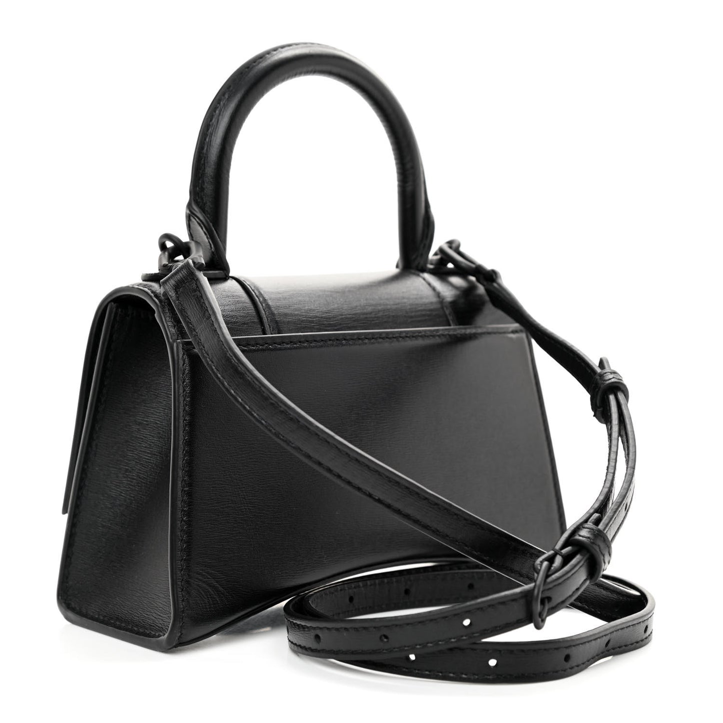 Shiny Box Calfskin Strass Hourglass Top Handle Bag XS Black