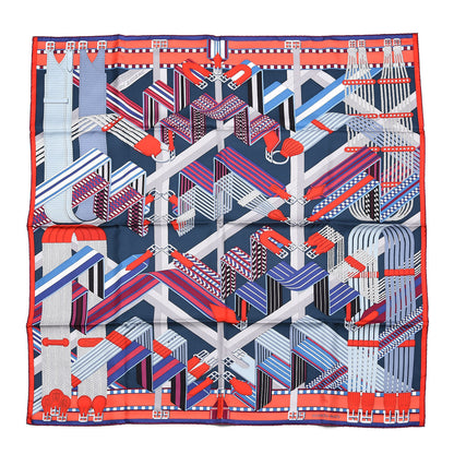 Hermes Silk Sangles En Zigzag Scarf 90 Ardoise Rouge Gris Bleuete 1 of 7