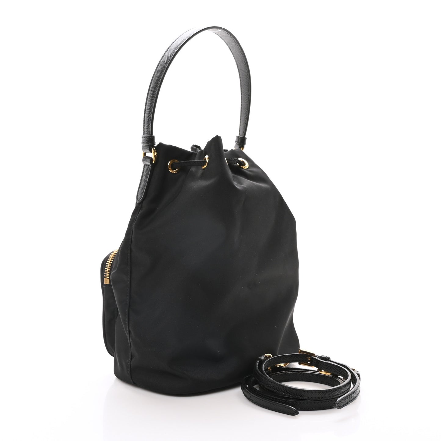 Saffiano Tessuto Nylon Mini Bucket Crossbody Bag Black