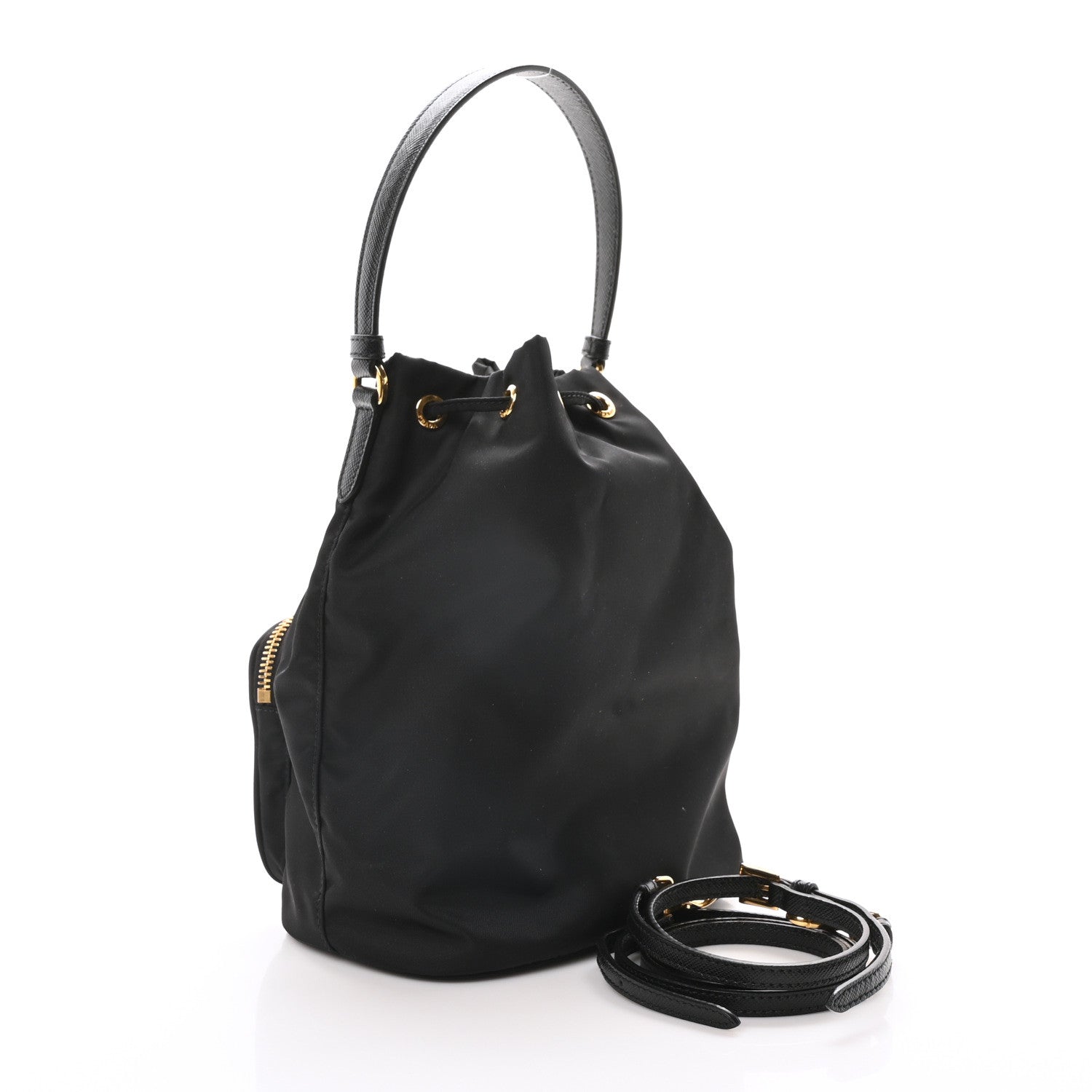 Prada Saffiano Tessuto Nylon Mini Bucket Crossbody Bag Black 3 of 11
