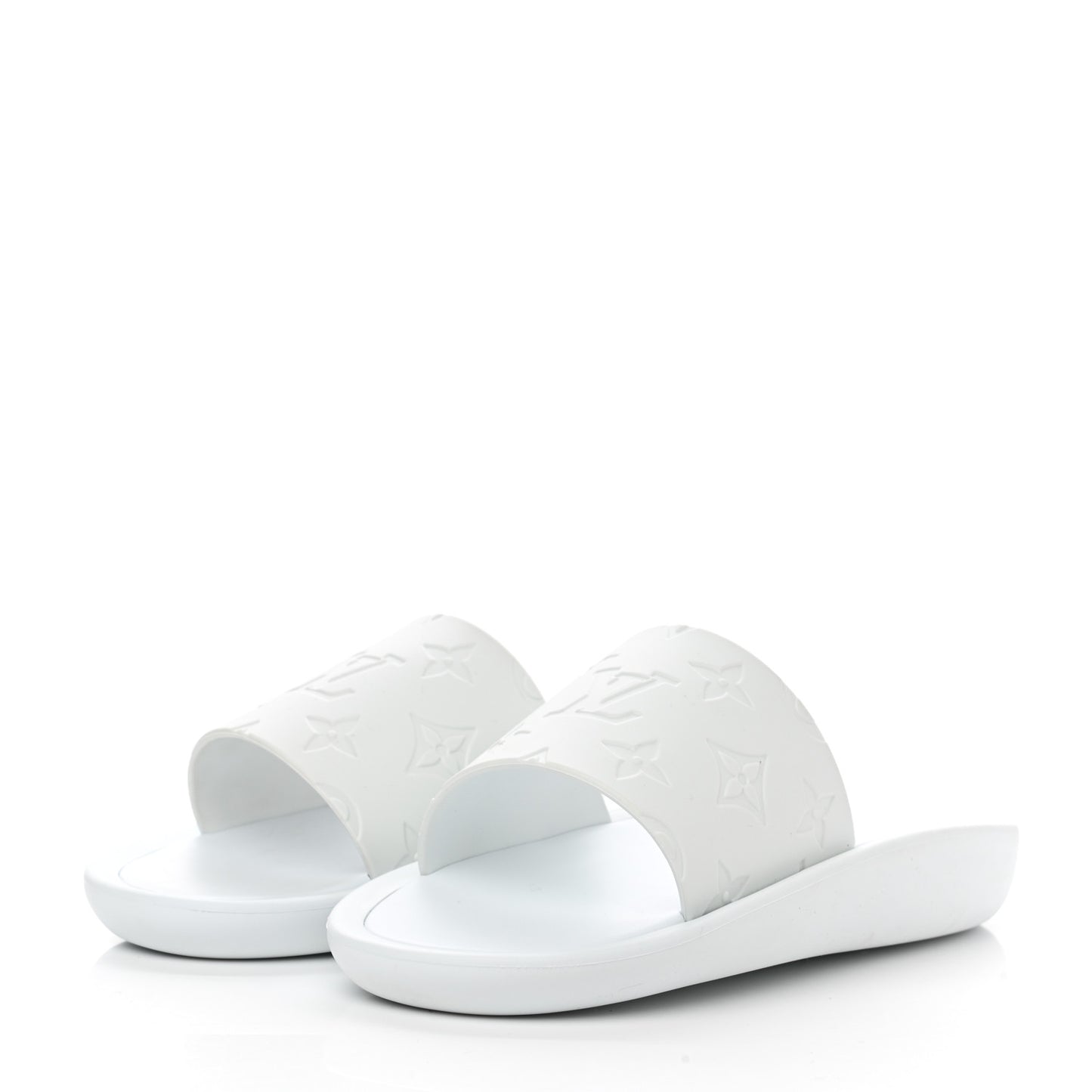 Rubber Monogram Embossed Sunbath Flat Mule 36 White