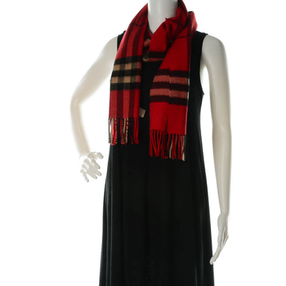 Burberry Cashmere Giant Heritage Check Fringe Scarf Red 2 of 5
