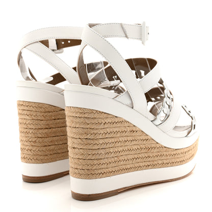 Hermes Metallic Nappa Amarres Espadrille Wedge 35 White Gris Argente 4 of 10