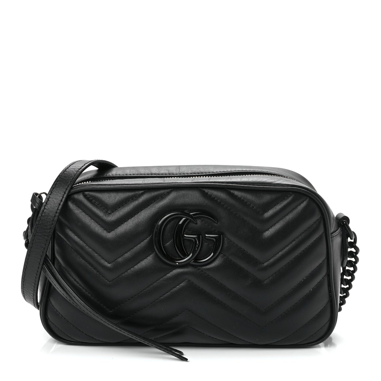 Calfskin Matelasse Monochrome Small GG Marmont Chain Shoulder Bag Black