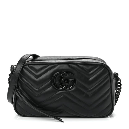 Gucci Calfskin Matelasse Monochrome Small GG Marmont Chain Shoulder Bag Black 8 of 11