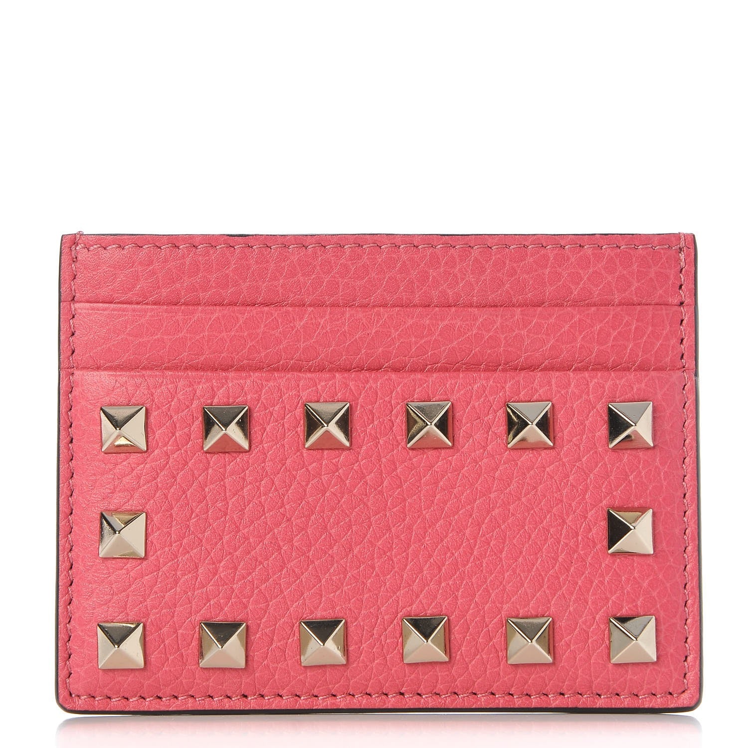 Valentino Garavani Pebbled Calfskin Rockstud Card Holder Shadow Pink 1 of 9