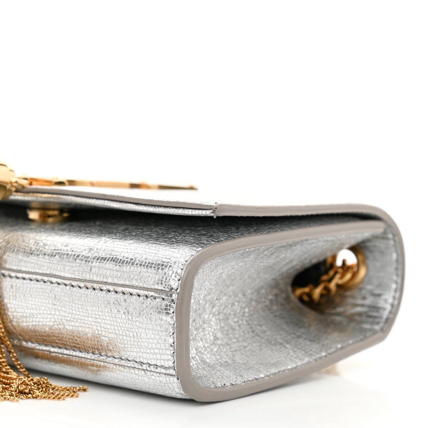 Metallic Calfskin Small Classic Monogram Kate Tassel Satchel Silver