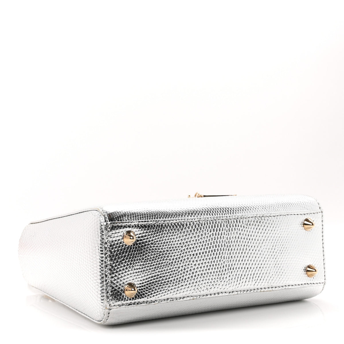 Metallic Lizard Small Lady Dior Argent