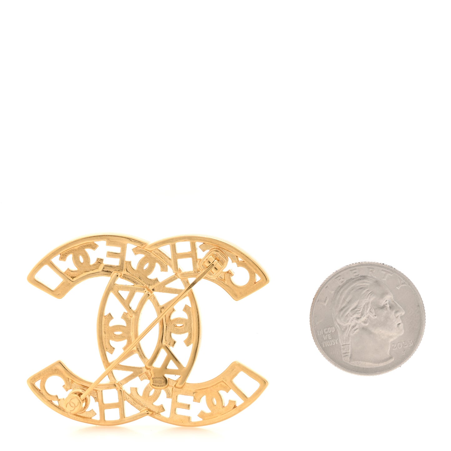 Crystal Coco CC Logo Brooch Gold