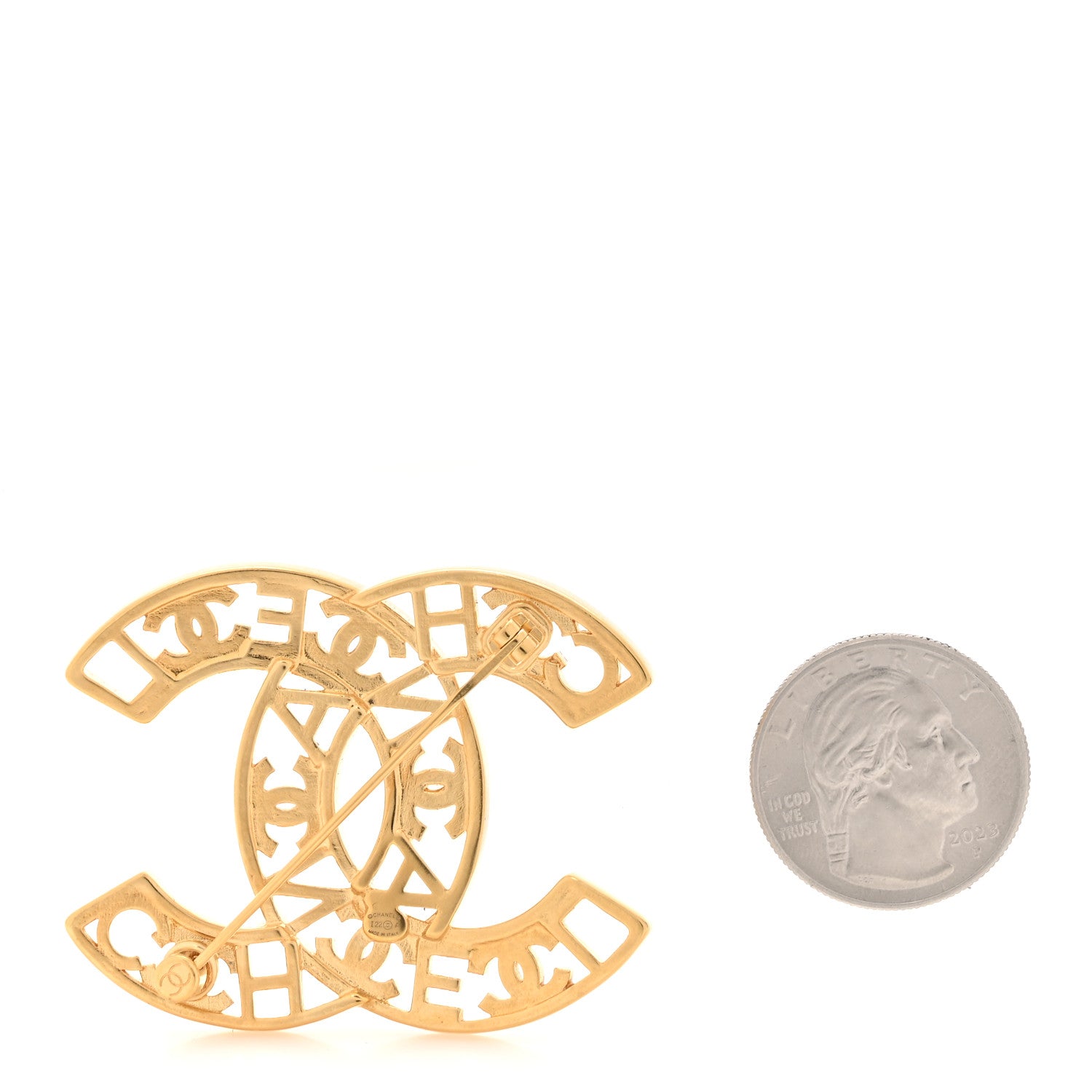 Chanel Crystal Coco CC Logo Brooch Gold 2 of 4