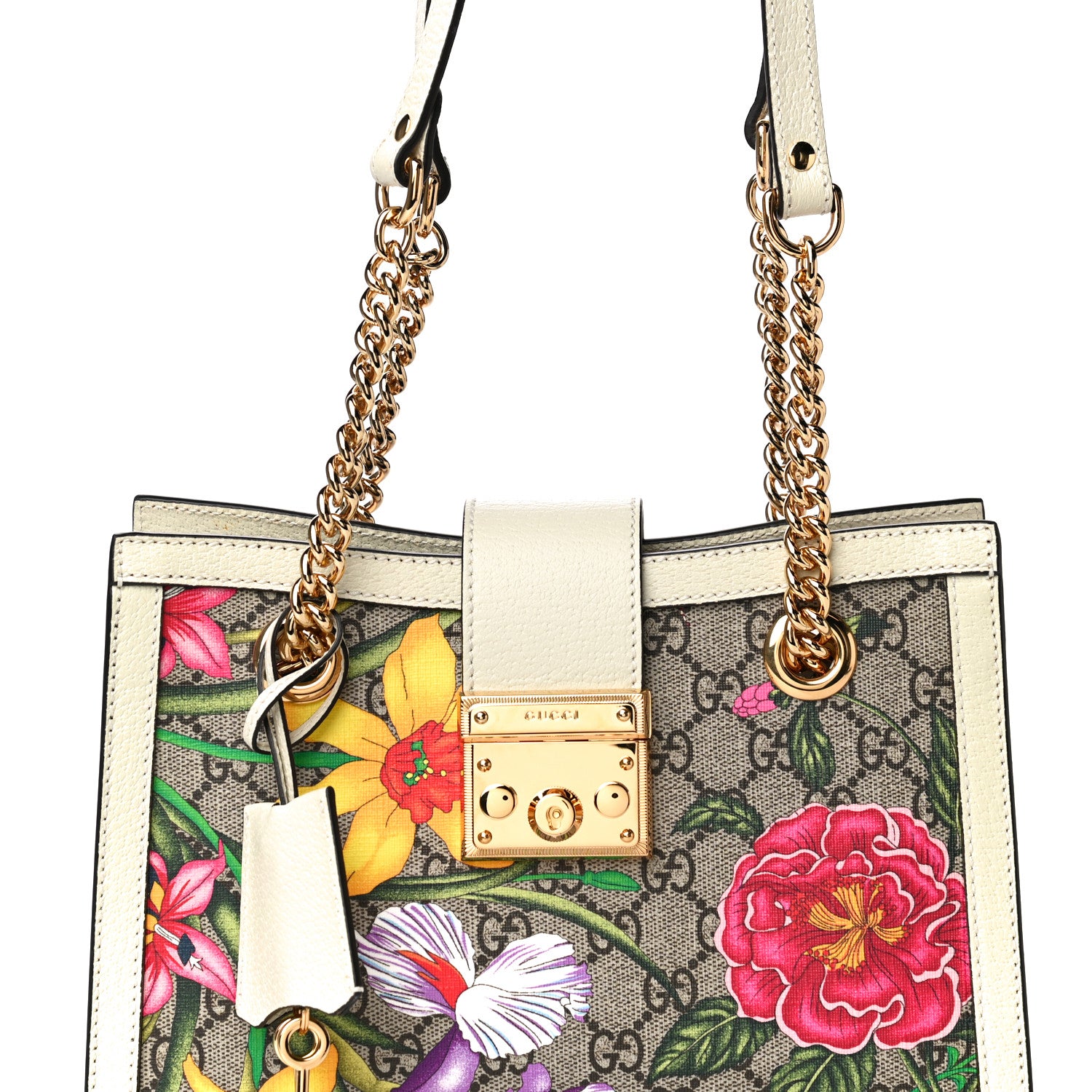 Gucci GG Supreme Monogram Flora Textured Calfskin Small Padlock Tote Beige Ebony Multicolor Mystic White 9 of 11