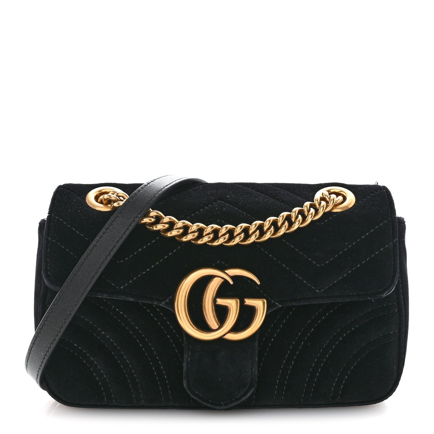 Gucci Velvet Matelasse Mini GG Marmont Shoulder Bag Black 1 of 13