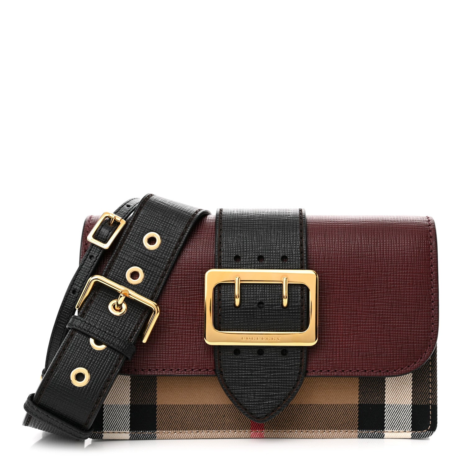 Burberry House Check Bridle Calfskin Madison Buckle Bag Burgundy 1 of 12