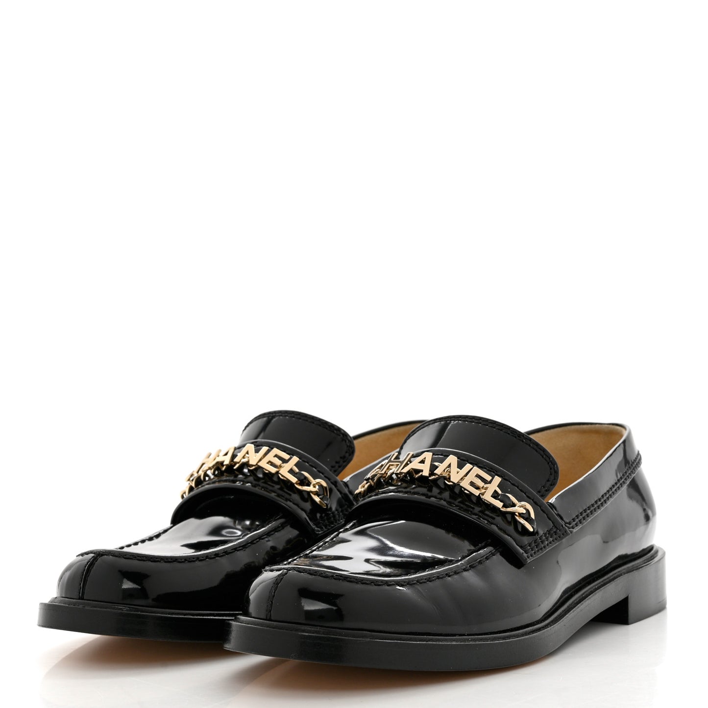 Shiny Calfskin Logo Loafers 38.5 Black