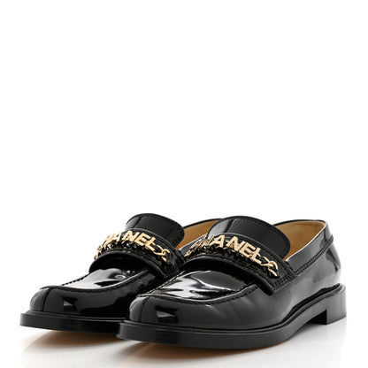 Chanel Shiny Calfskin Logo Loafers 38.5 Black 3 of 9