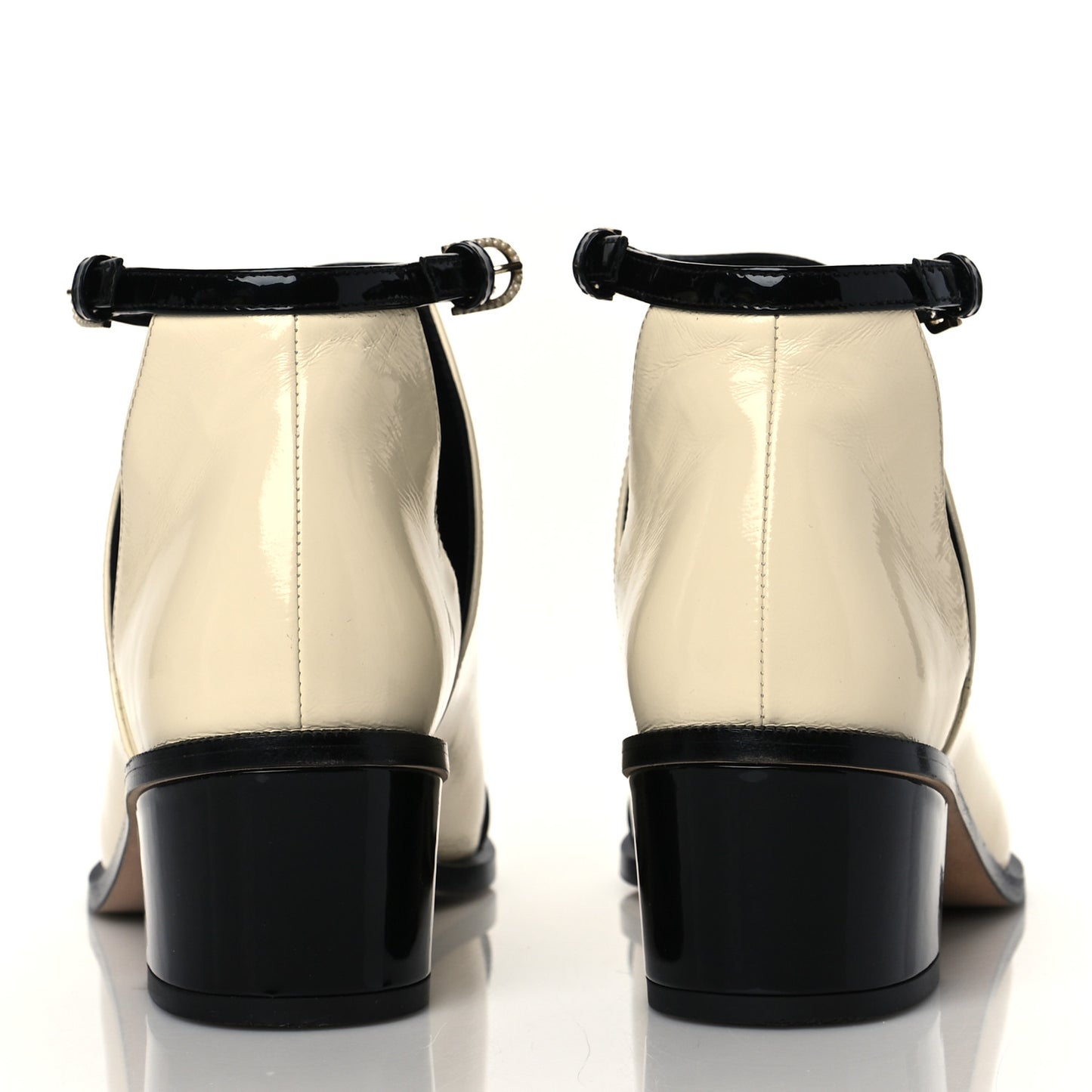 Patent Goatskin Patent Calfskin Peep Toe Short Ankle Boots 37 White Black
