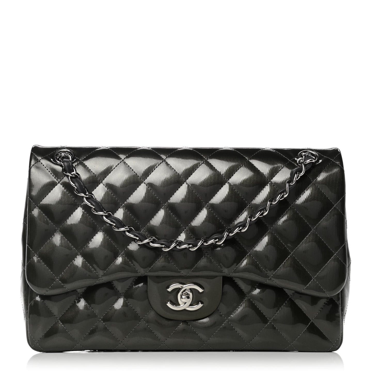 Striated Patent Quilted Jumbo Double Flap Green