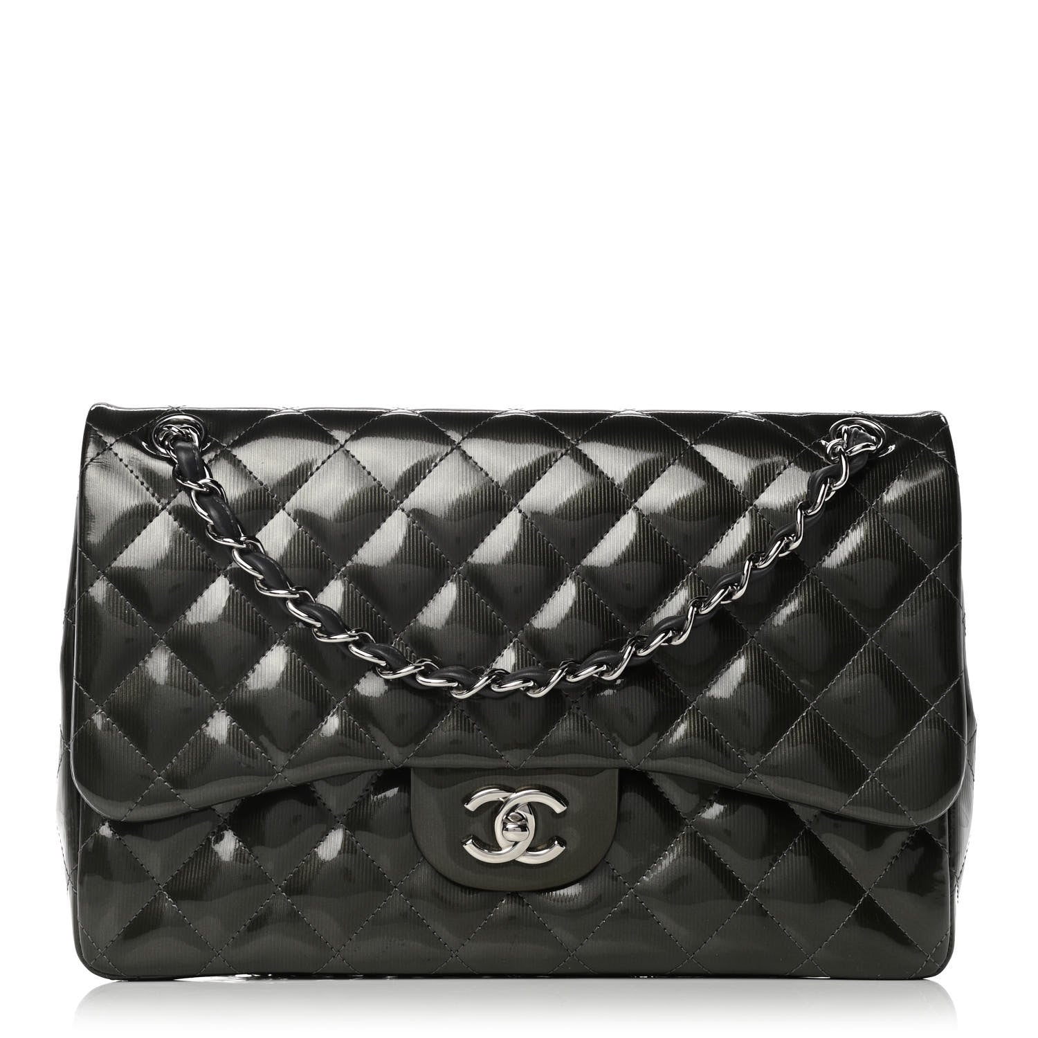 Chanel Striated Patent Quilted Jumbo Double Flap Green 1 of 11