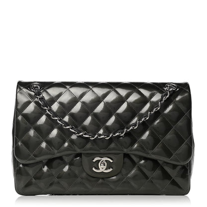 Chanel Striated Patent Quilted Jumbo Double Flap Green 1 of 11