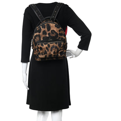 Christian Louboutin Nylon Calfskin Leopard Studded Small Backloubi Backpack Brown Black 3 of 11