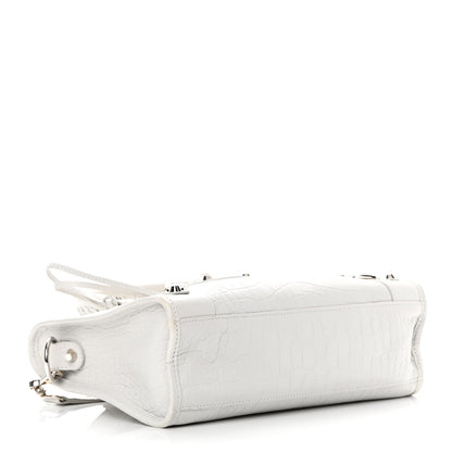 Balenciaga Matte Supple Lambskin Crocodile Embossed Classic Silver Hardware S City White 4 of 15