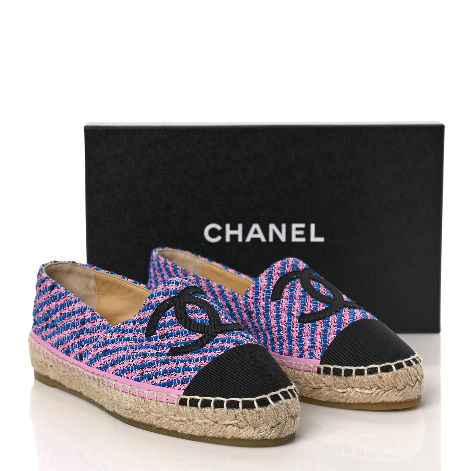 Chanel Tweed Grosgrain CC Espadrilles 38 Pink Black 11 of 11